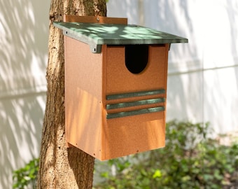 Poly 14.5" Tall Owl Birdhouse Bird Nest Box, 3.5" Entrance Hole Ideal for Screech Owls - Made from Recycled Plastics - Amish Handmade in USA