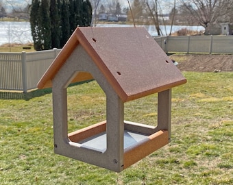 Mini Modern Fly Through Platform Bird Feeder with Seed Tray, Hanging - Made from Recycled Plastic Poly Lumber - Amish Handmade in USA