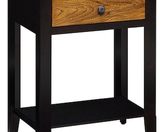 Amish 1-Drawer Nightstand | Solid Wood Bedside Table | Grey Elm & Brown Maple