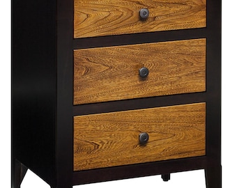Amish 3-Drawer Nightstand | Solid Wood Bedside Table | Grey Elm & Brown Maple