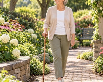 Amish Handmade Chandler Walking Cane | Maple & Walnut Wood Cane with Handle, Handcrafted in USA