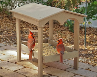 Large Covered Platform Ground Bird Feeder Seed Tray - Made from Recycled Plastic Poly Lumber - Amish Handmade in USA