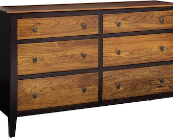 Amish 7-Drawer Dresser | Solid Wood Bedroom Dresser | Grey Elm & Brown Maple