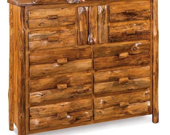 Amish Rustic Log 10 Drawer Dresser, Quick Ship Solid Wood Furniture