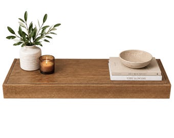 DutchCrafters 24" Wall Mounted Floating Shelf - Amish Made Brown Maple Wood Modern Minimal Display Shelf for Plants, Books & Home Decor