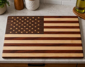 American Flag Cutting Board, Purpleheart Padauk Maple Wood, Amish Made USA