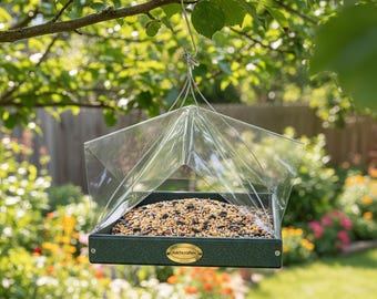 Large Covered Platform Bird Feeder Seed Tray, Hanging - Made from Recycled Plastic Poly Lumber - Amish Handmade in USA