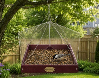 Large Covered Platform Bird Feeder Seed Tray, Hanging - Made from Recycled Plastic Poly Lumber - Amish Handmade in USA