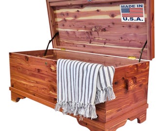 45" Large Cedar Wood Hope Chest with Waterfall Edge, Lockable Storage Trunk for Blankets - Made from Red Aromatic Cedar - Amish Made in USA