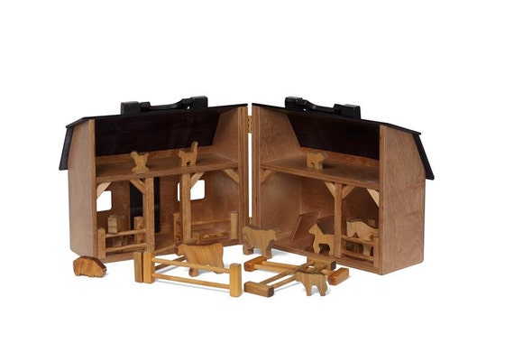 Wooden Toy Barn And Farm Animal Set Etsy