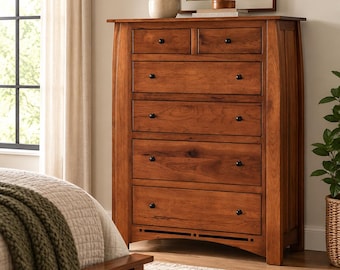 Amish Made 6 Drawer Dresser, Rustic Hickory Solid Wood