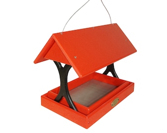 Covered Fly Through Platform Bird Feeder with Removable Seed Tray, Hanging - Made from Recycled Plastic Poly Lumber - Amish Handmade in USA