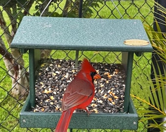 Large Hopper Bird Feeder with Platform Seed Tray, Hanging - Made from Recycled Plastic Poly Lumber - Amish Handmade in USA