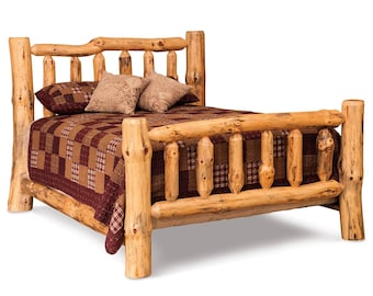 Amish Log Bed, Rustic Pine or Aspen Solid Wood Bed Frame