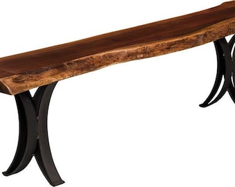 Amish Live Edge Dining Bench | Solid Hardwood, Metal Base (Made in USA)