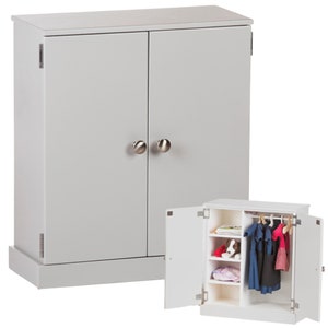 Wooden Doll Wardrobe with Clothing Rod and Shelves, Child Safe Finish - Amish Made in USA