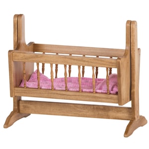 DutchCrafters Wooden Swinging Doll Cradle with Bedding, Fits 12-18" Dolls, Poplar Wood and Child Safe Finish - Amish Made in USA