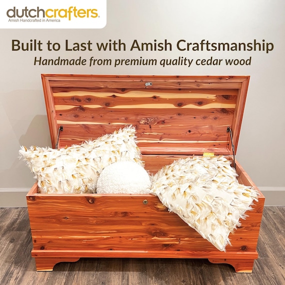 45" Large Cedar Wood Hope Chest with Waterfall Edge, Lockable Storage Trunk for Blankets - Made from Red Aromatic Cedar - Amish Made in USA