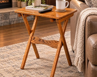 Amish Made Folding TV Tray – Solid Oak Wood, Foldable Tray for Living Room, Meals, Laptops, Reading & Everyday Use