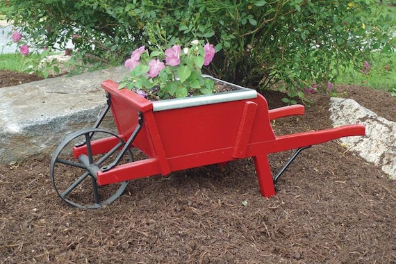 Amish Handcrafted Wooden Wheelbarrow Planter Etsy