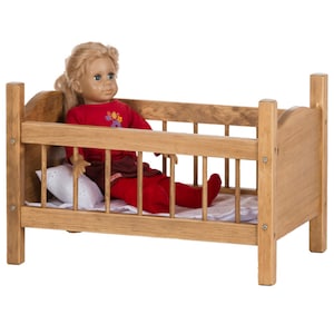 DutchCrafters Pine Wood Toy Doll Crib with Bedding, Fits 12-18&quot; Dolls - Amish Made in USA