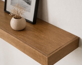 DutchCrafters Amish Made Brown Maple Wood Floating Shelf – Modern Minimalist Display, 24" Width