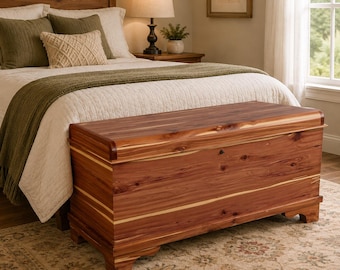 Amish Aromatic Red Cedar Hope Chest, Waterfall Edge Storage Trunk with Lock (41"L)