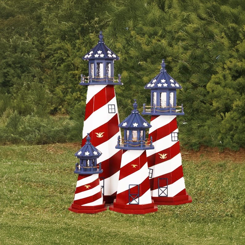 Dutchcrafters 3 Foot Decorative Patriotic Wooden Lighthouse With Base ...