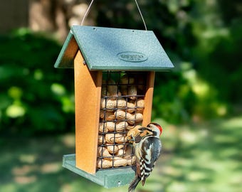 Whole Peanut Bird Feeder for Woodpeckers and Blue Jays, Hanging - Made from Recycled Plastic Poly Lumber - Amish Handmade in USA