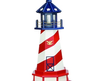 DutchCrafters 3 Foot Decorative Patriotic Wooden Lighthouse with Base, Open Box