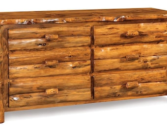Amish Rustic Log 6-Drawer Dresser, Quick Ship Solid Wood Bedroom Storage