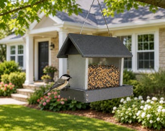 DutchCrafters Poly Hanging Hopper Bird Feeder, Hanging Bird Feeder for Outside, Outdoors - Amish American Made