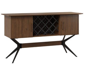 Amish Wine Buffet Cabinet, Solid Wood Wine Storage Console, Brown Maple Bar Furniture