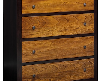Amish 5-Drawer Chest | Solid Wood Chest of Drawers | Grey Elm & Brown Maple