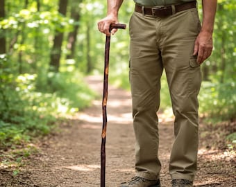 Amish Hickory Walking Cane | Handmade Solid Wood T-Handle Hiking Stick (Made in USA)