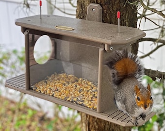 Large Covered Squirrel Feeder with 2 Corn Spikes, Wall or Tree Mount - Made from Recycled Plastic Poly Lumber - Amish Handmade in USA