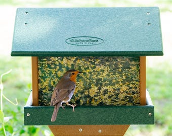 Quick Ship Poly 4x4 Post Mount Large Hopper Bird Feeder for Outside, Outdoors, Garden - Amish American Made