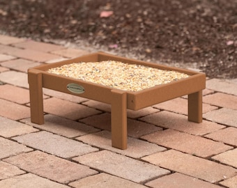 Open Platform Ground Bird Feeder Seed Tray - Made from Recycled Plastic Poly Lumber - DAMAGED Sold As Is, Cedar