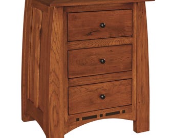 Amish Made 3 Drawer Nightstand, Rustic Hickory Solid Wood