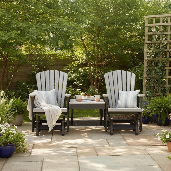 DutchCrafters  Fan Back Double Adirondack Glider Poly Patio Chairs with Center Table - Choose Your Color - Amish Made in USA