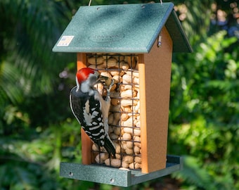 Whole Peanut Bird Feeder for Woodpeckers and Blue Jays, Hanging - Made from Recycled Plastic Poly Lumber - Amish Handmade in USA