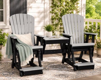 DutchCrafters Fan Back Balcony Glider Combo, Poly Patio Chairs with Center Table - Choose Your Color - Amish Made in USA