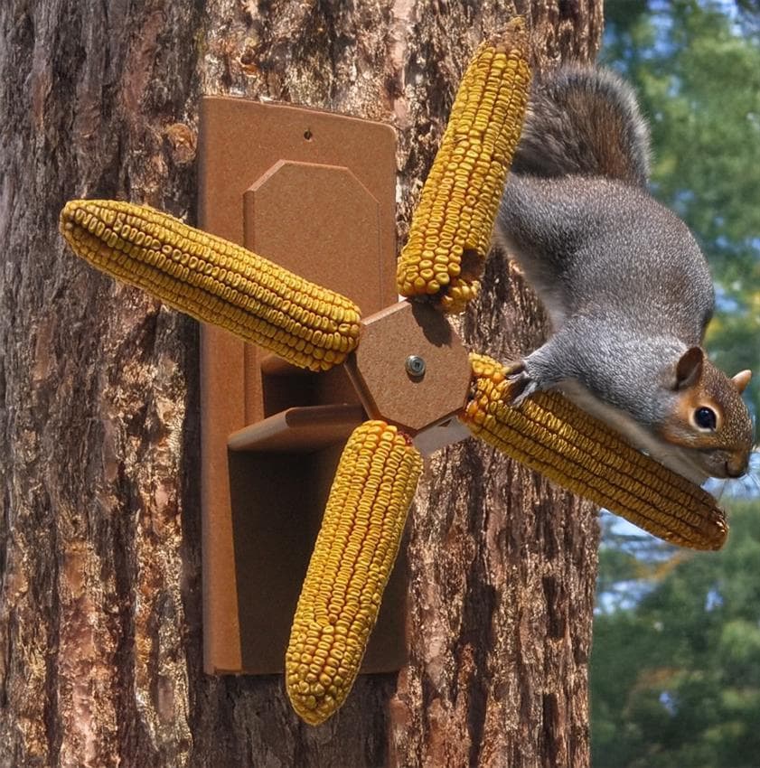 Spinning Corn Cob Squirrel Feeder with 4 Corn Spikes - Made from Recycled Plastic Poly Lumber - Amish Handmade in USA