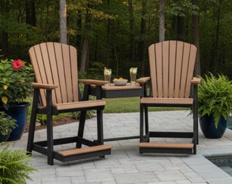 DutchCrafters  Fan Back Double Adirondack Poly Patio Chair with Center Table - Choose Your Color - Amish Made in USA