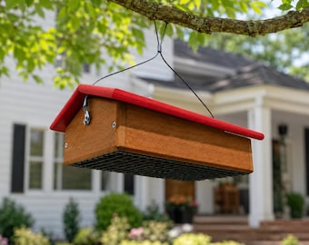 Small Upside Down Suet Cake Bird Feeder, Hanging - Made from Recycled Plastic Poly Lumber - Amish Handmade in USA