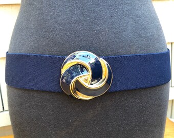 Vintage 80s Style Navy Enamel and Gold Belt With 2” Elastic  display picture 1