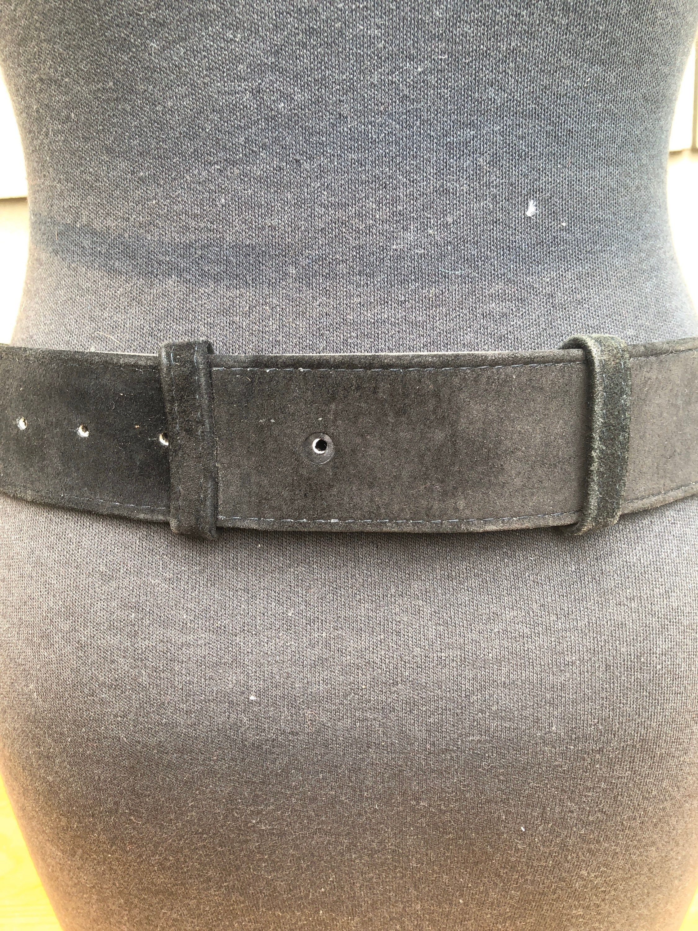 Vintage Black Suede Belt With Gold and Silver Chain Details 