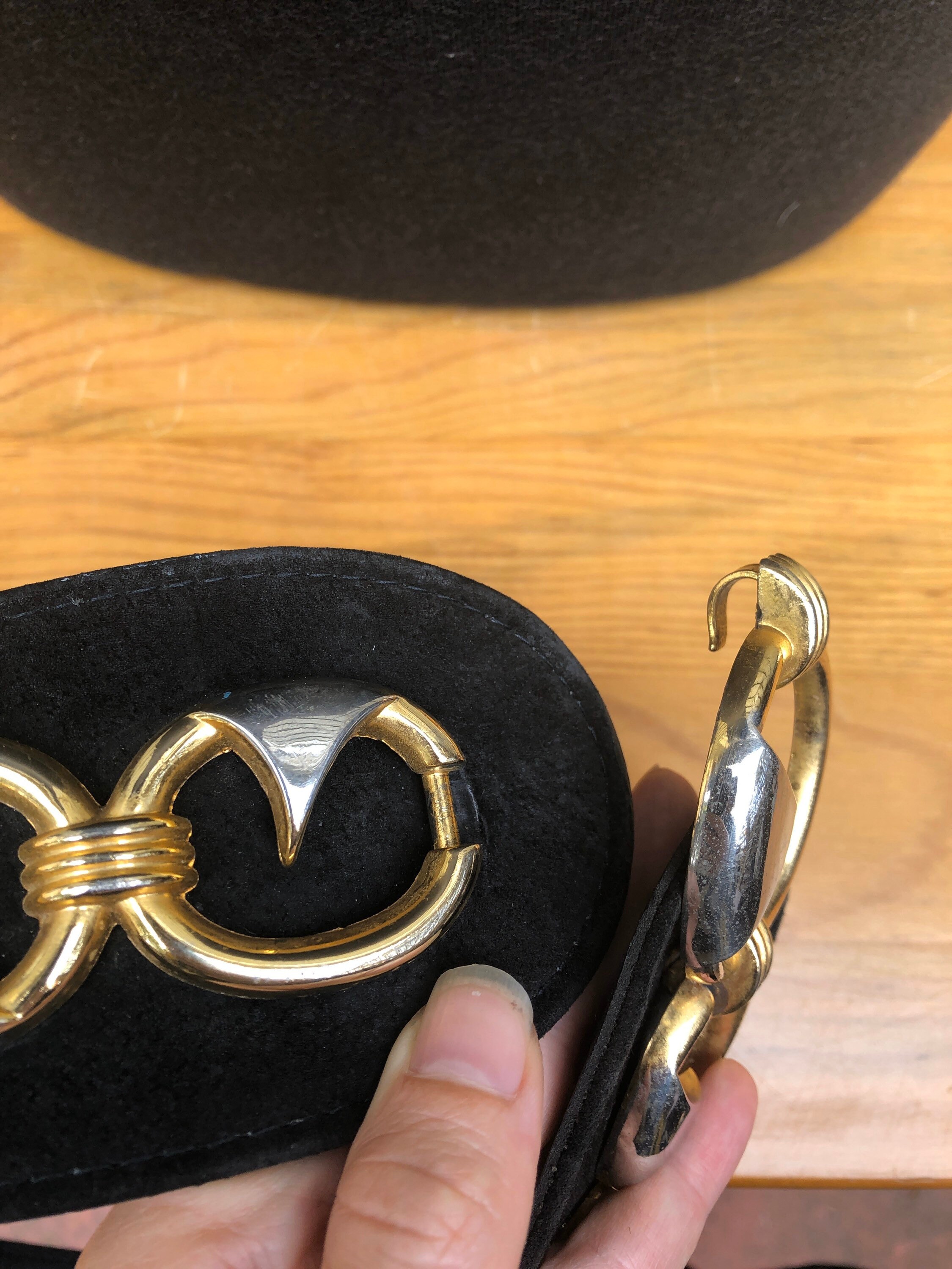 Vintage Black Suede Belt With Gold and Silver Chain Details  display picture 1