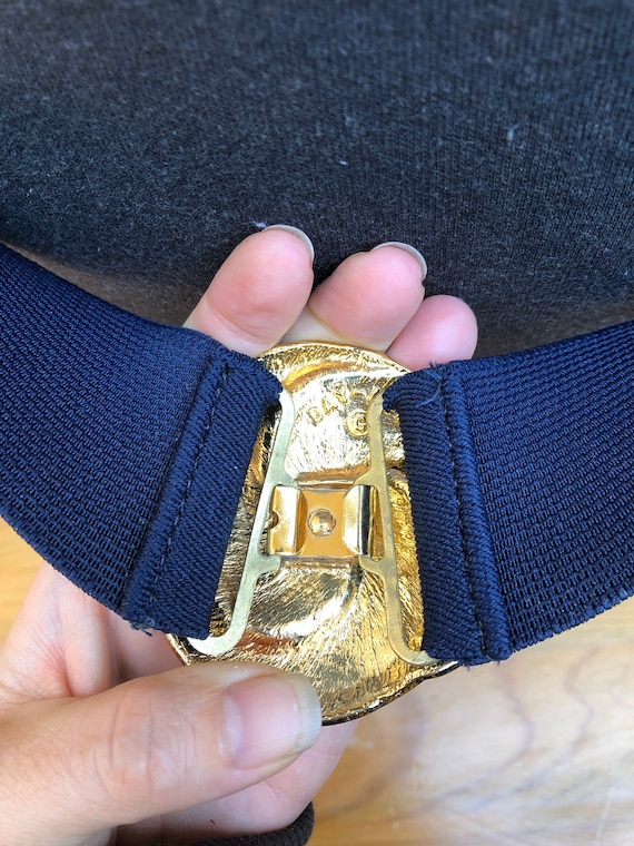 Vintage 80s Style Navy Enamel and Gold Belt With 2” Elastic  display picture 2