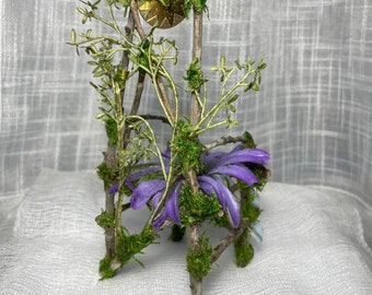 Miniature Fairy Chair - Fairy Furniture, Fairy Flower Throne, Miniature Chair, Fairy Garden, OOAK, Fairy Garden Accessories